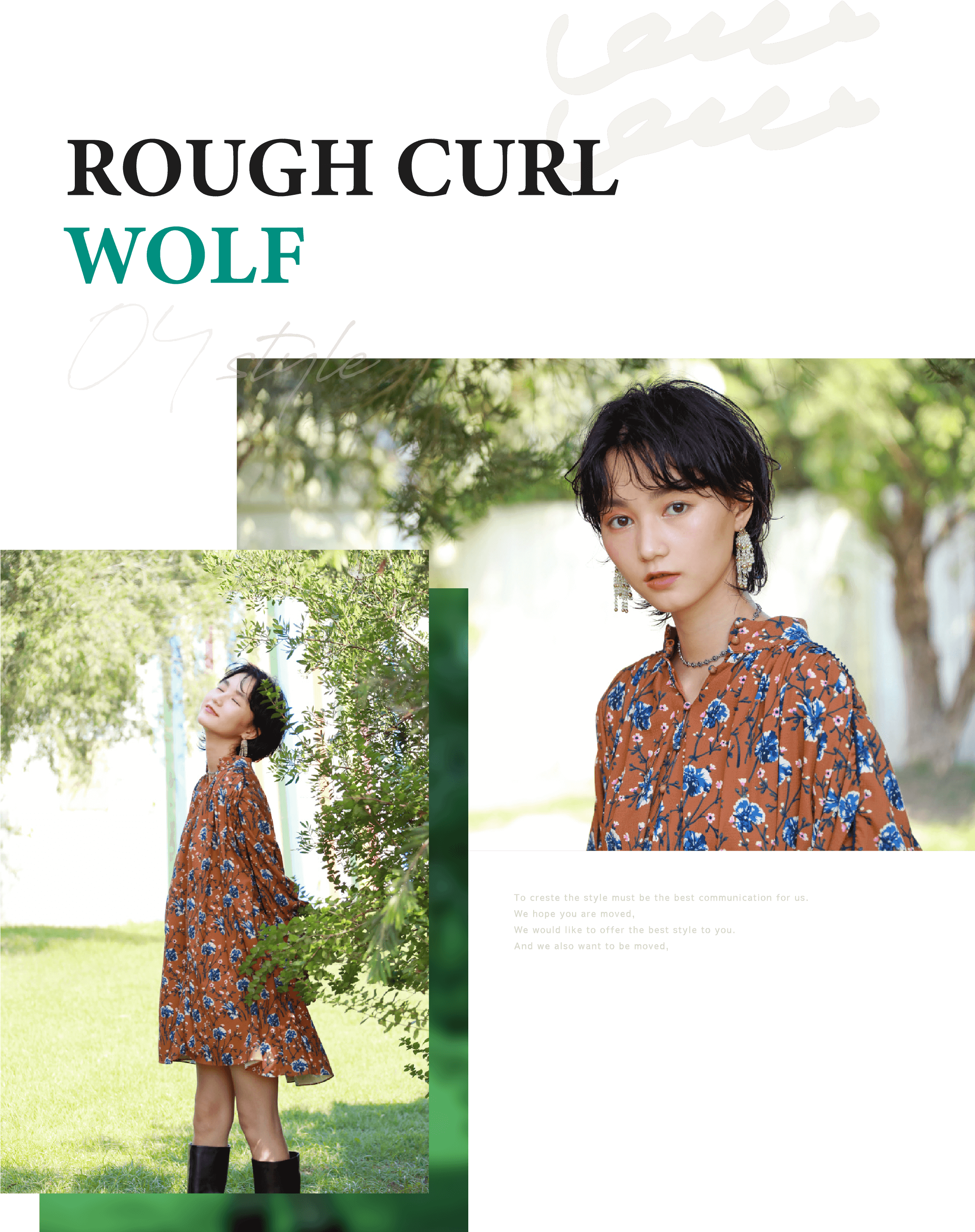 ROUGH CURL WOLF To creste the style must be the best communication for us. We hope you are moved, We would like to offer the best style to you. And we also want to be moved,